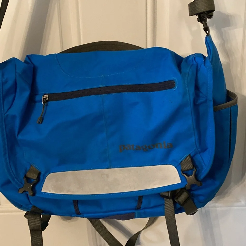 Patagonia Blue Messenger Bag with Reflective Accent
